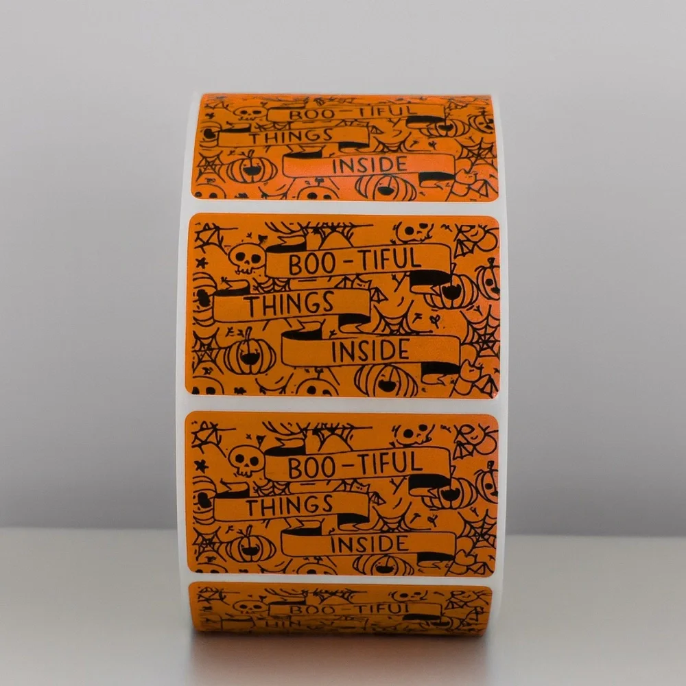 100 Boo-tiful Things Inside Stickers Roll 2x1 inch – Halloween Packaging Labels